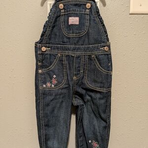 OshKosh B'gosh Dark Blue Overalls with Floral Embroidery